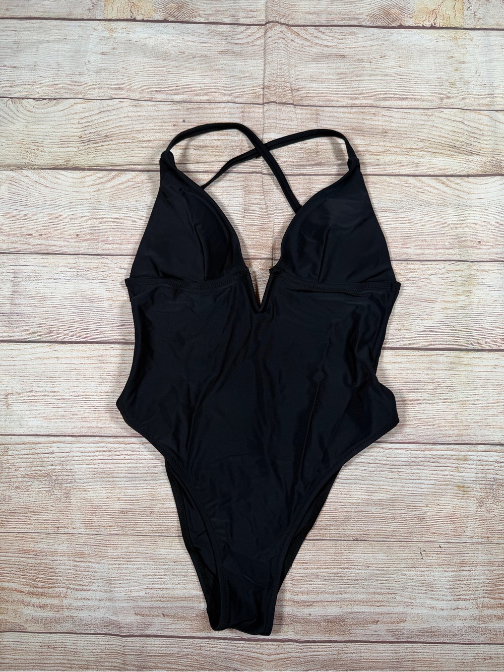NWT Women's Black One-Piece Swimsuit with V-Neck